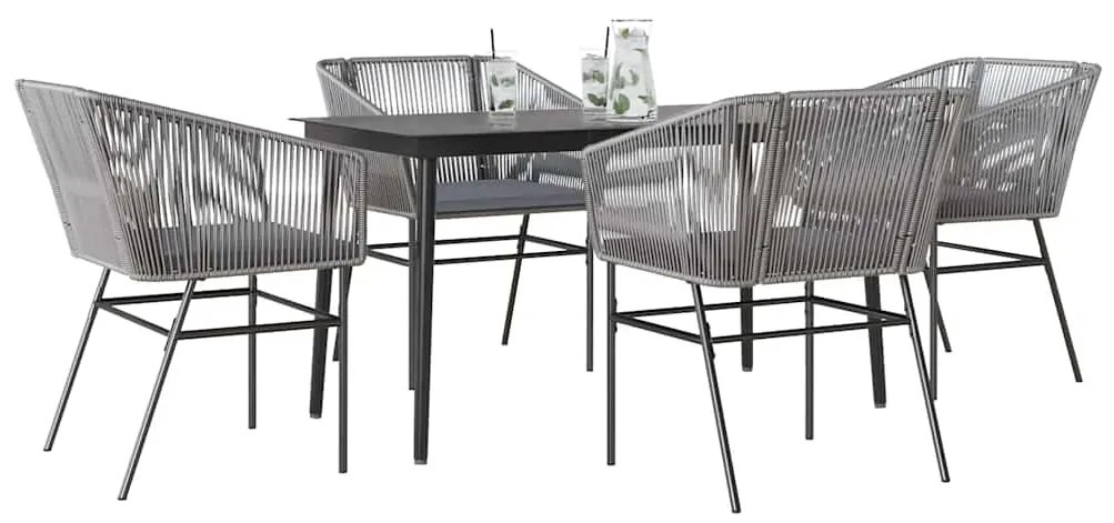 vidaXL 5 részes szürke polyrattan üveg kerti étkezőgarnitúra párnával