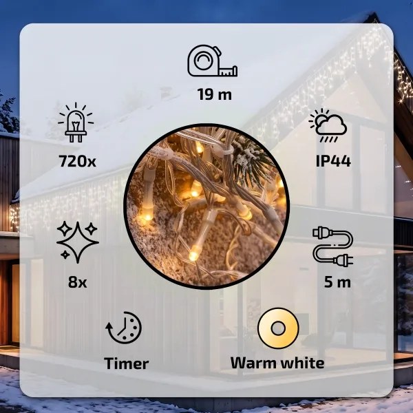 BRILAGI - LED kültéri karácsonyi fényfüzér 720xLED/8 funkció 24m IP44 meleg fehér jégcsapok