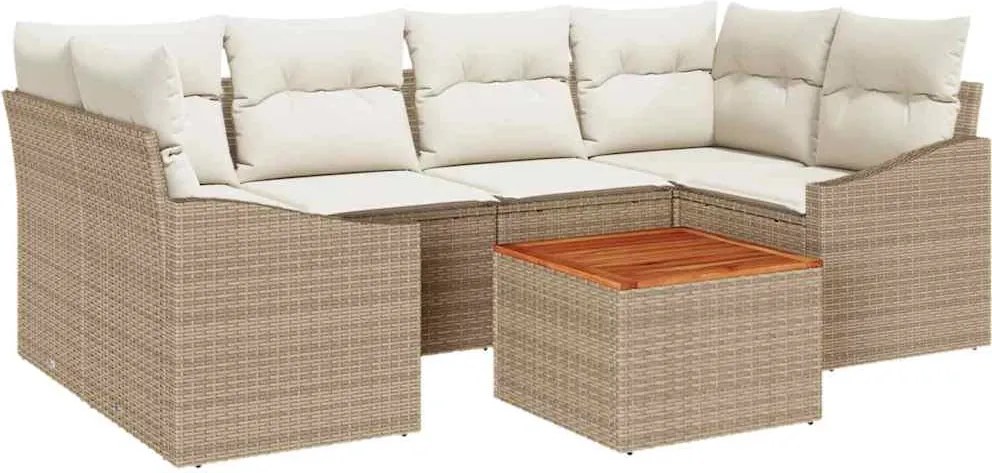 vidaXL Kerti Kanapé Szett tárolóval 7 pcs Beige és krém polirattan