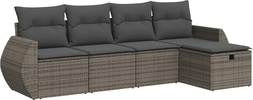 vidaXL 5 részes szürke polyrattan kerti ülőgarnitúra párnákkal