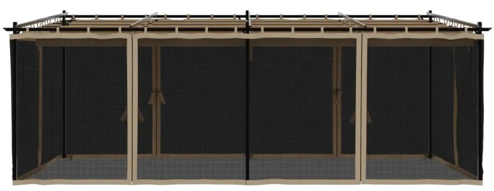 tópszínű acél pavilon hálós oldalakkal 6 x 3 m