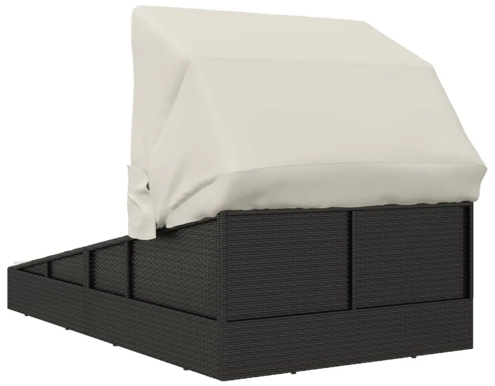 Fekete polyrattan napágy összecsukható tetővel 200x114x128 cm