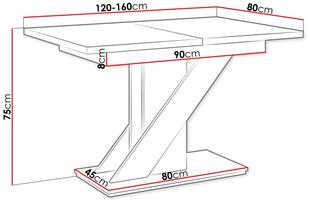 Modern asztal Exalior (fényes fekete + beton). 1054137