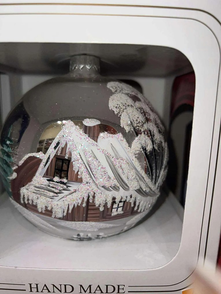 Exkluzív, kézzel készített karácsonyfadísz Téli tájkép