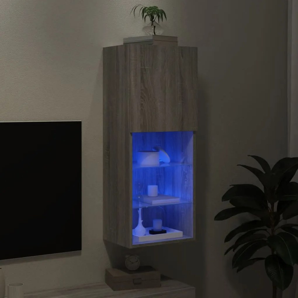 szürke sonoma színű TV-szekrény LED-lámpákkal 40,5x30x102 cm
