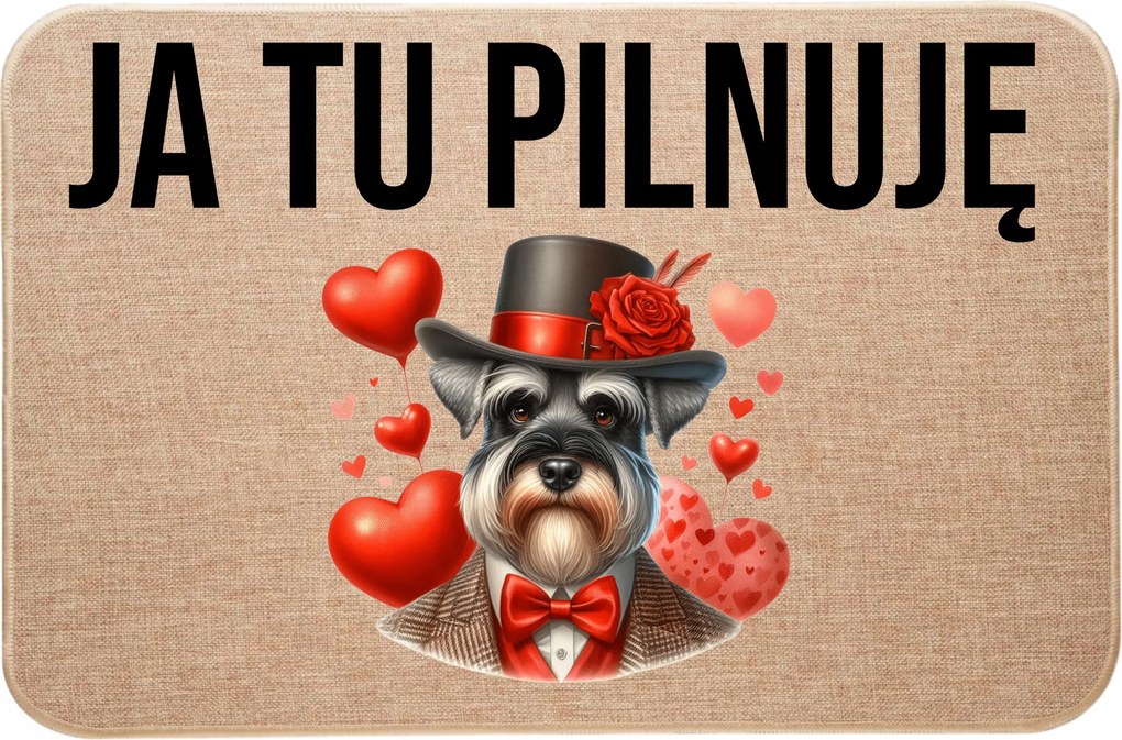 lenvászon Lábtörlő Az Ajtó előtt Én Itt őrzöm Schnaucer Valentin-nap Szívek