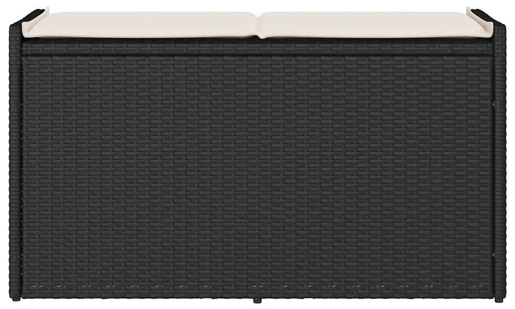 Fekete polyrattan kültéri tárolópad párnával 100 cm