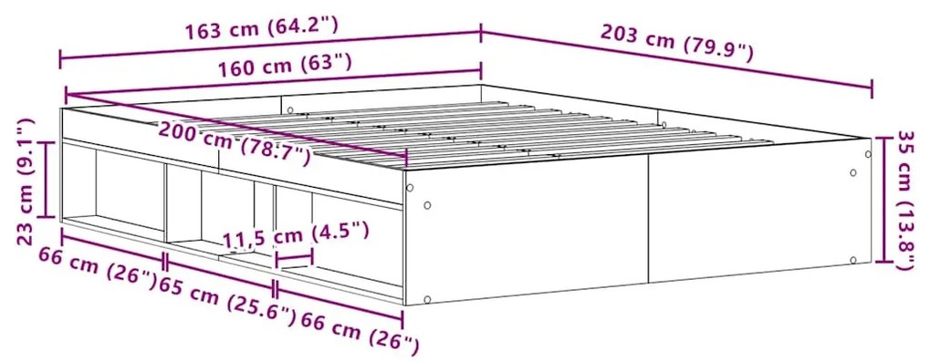 fekete tölgy színű szerelt fa ágykeret matrac nélkül 160x200 cm