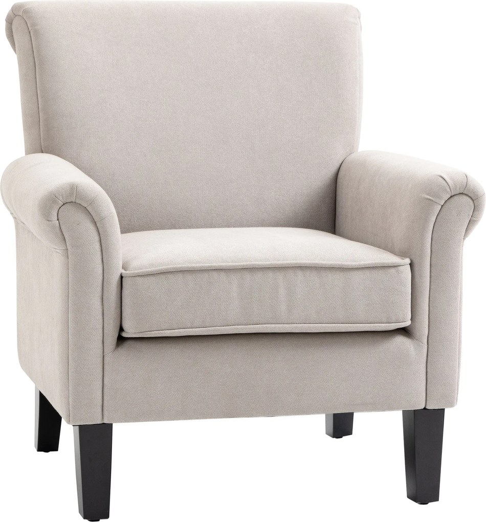 HOMCOM Kárpitozott Relax Karosszék Karfával, Levehető és Mosható Ülőfelülettel, Fa Lábakkal Modern Stílusú Hálószobához, Terhelhetőség 150 kg, 79x78x8