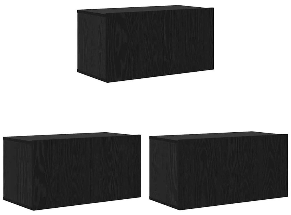 TV szekrény 3 pcs Fekete 60 x 30 x 30 cm Faanyag
