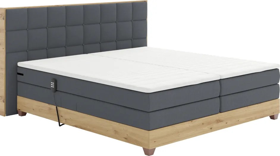Elektromos állítható ágy, boxspring, sötétszürke/artisan tölgy, 160x200, TIANA