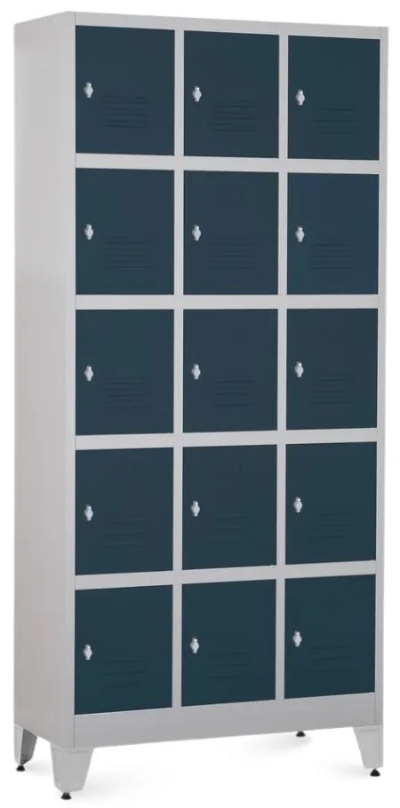 Fém szekrény - 15 doboz, 90 x 40 x 196,5 cm, helyreigazítással, lakathoz zár, antracit - ral 7016