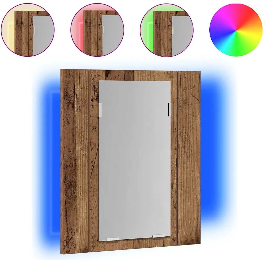 vidaXL antik fa színű szerelt fa tükrös szekrény LED-del 40x12x45 cm