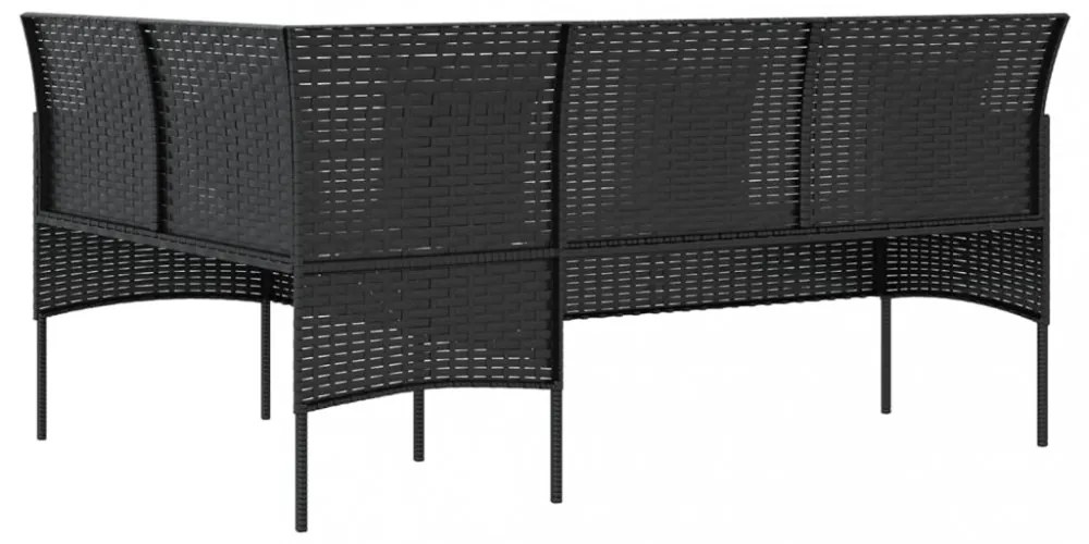 5 személyes fekete polyrattan L-alakú kanapészett párnákkal