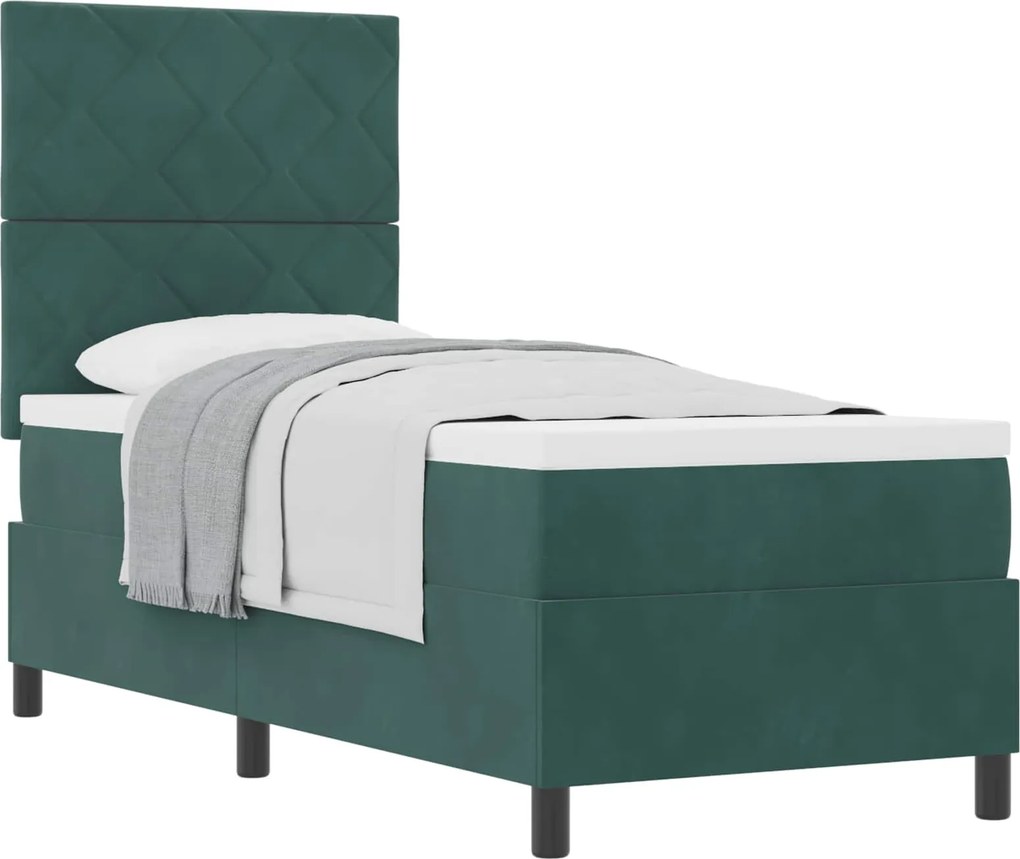 vidaXL Boxrugós ágy matracmal fejtámlával Sötétzöld 80 x 200 cm szövet
