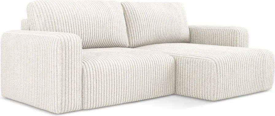Krémszínű kordbársony kinyitható-tárolóhelyes sarokkanapé (jobb oldali-heverő résszel) Kona – Makamii