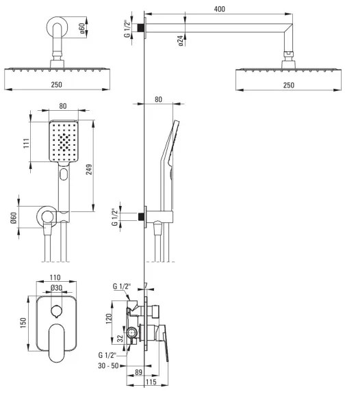 Deante NAC_09LP - ALPINIA falba süllyesztett csaptelepes zuhanyszett, fényes króm