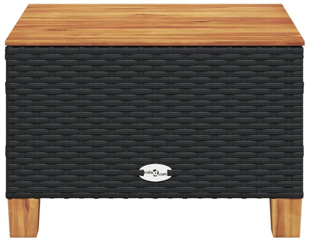 fekete polyrattan és akácfa kerti asztal 55 x 55 x 36 cm