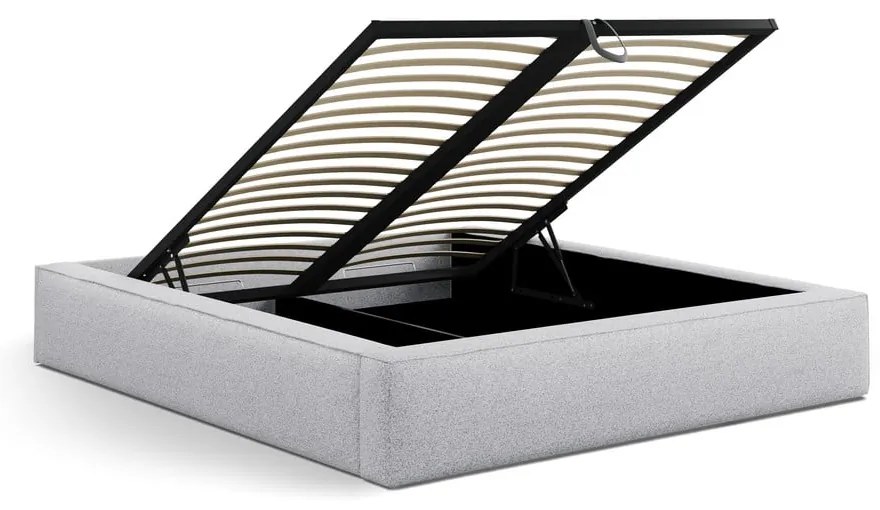 Világosszürke kárpitozott ágyneműtartós franciaágy ágyráccsal 140x200 cm Simon Olivia – Micadoni