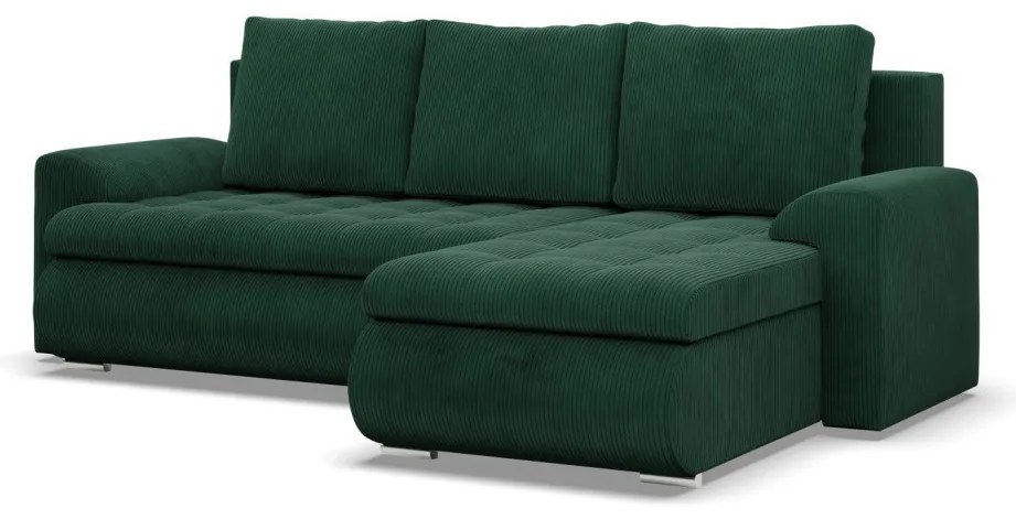 Tokio sarokkanapé, 2 ágyneműtartóval, kordbársony, jobboldali, zöld