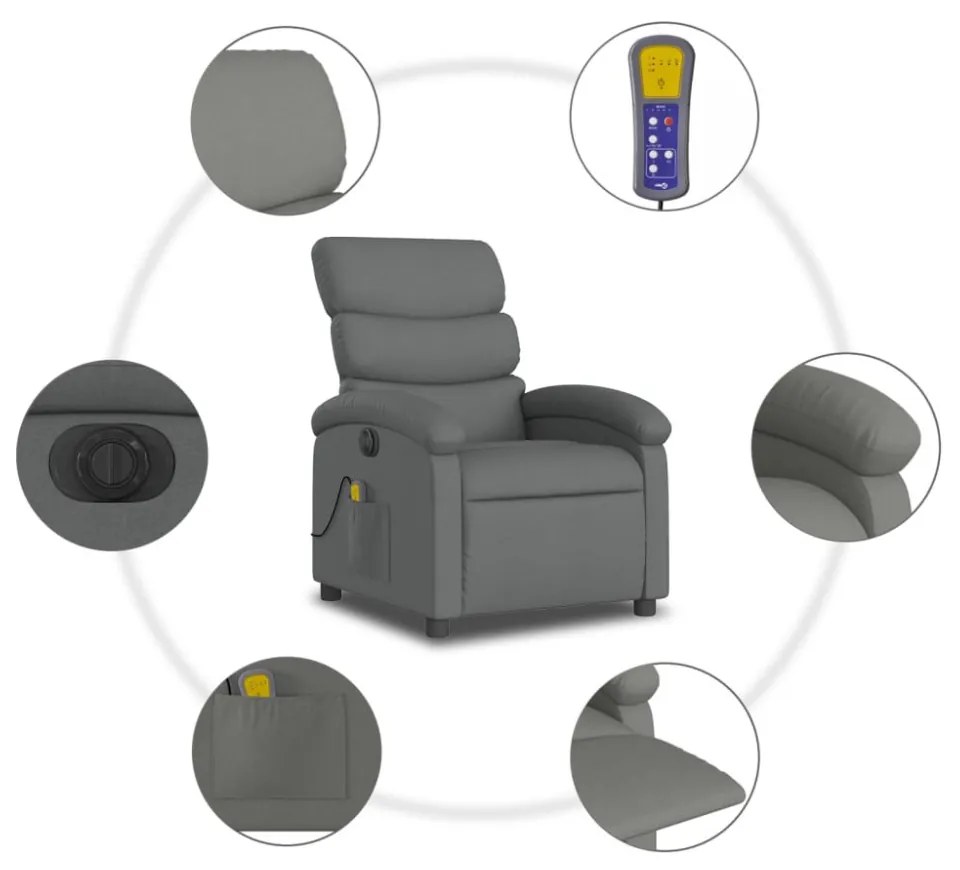 sötétszürke szövet dönthető elektromos masszázsfotel