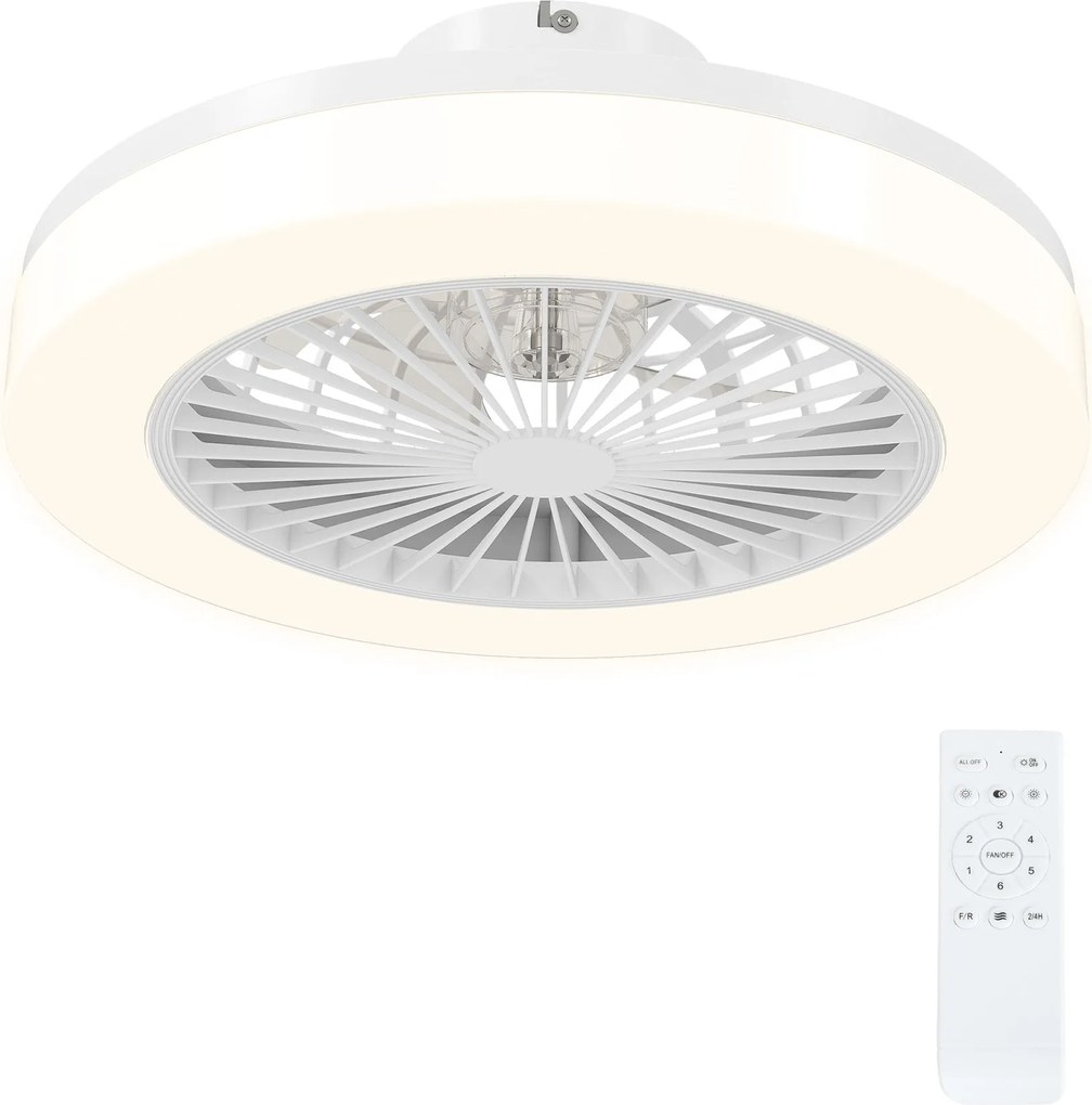 HOMCOM Mennyezeti Ventilátor Világítással és Távvezérléssel, Ø46 cm, 40W Dimmable LED Mennyezeti Fény, 6 sebesség, időzítő, fordítható DC motor, akril