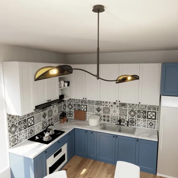 Csillár rúdon LOTUS 2xE14/10W/230V fekete/arany