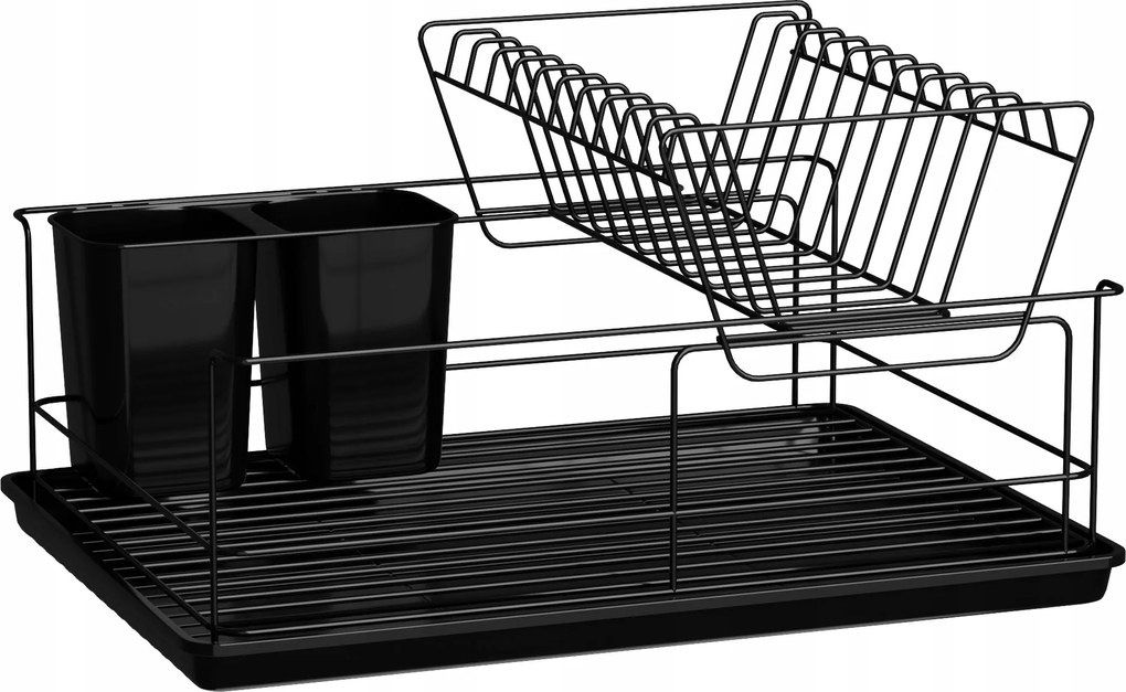 Konyhai Edényszárító Csepegtető Tányérokhoz És Bögrék Kétszintes Fekete