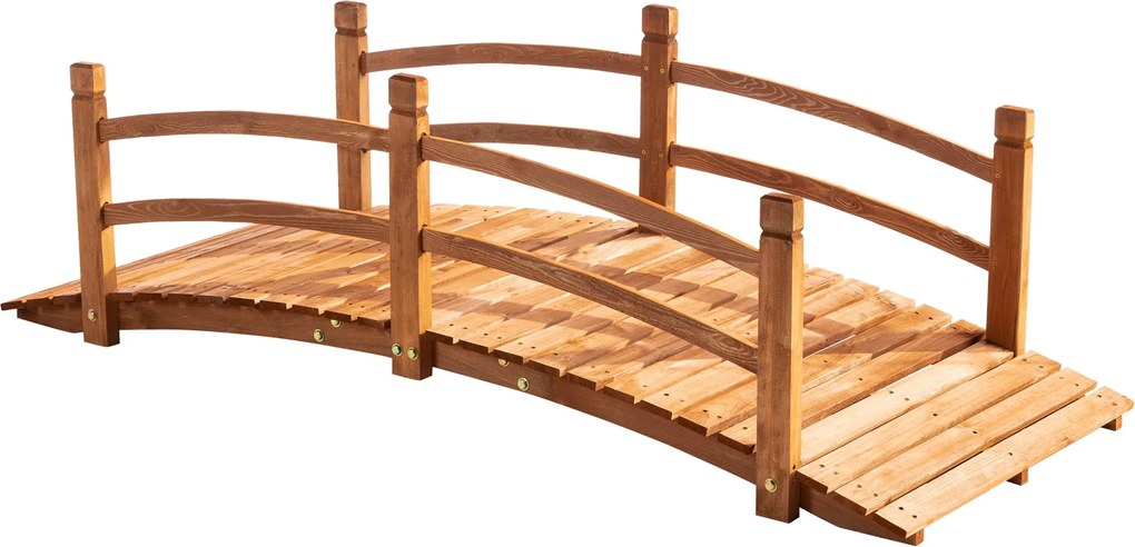 Outsunny 185x72x58 cm Természetes Fa Íves Híd Kézkorláttal Kert díszítéshez 200 kg teherbírással | Aosom