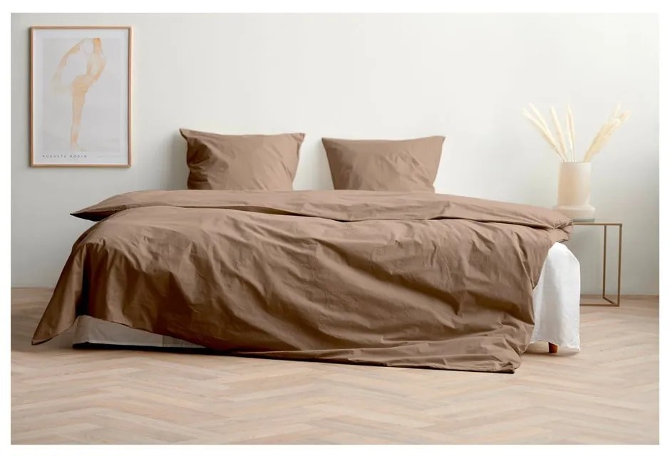 Barna kétszemélyes hosszabbított pamut-perkál ágyneműhuzat 200x220 cm Crisp – Södahl