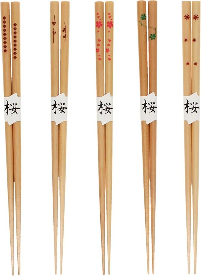 Natúr színű fa evőpálcika szett 5 db-os Delicate – Rex London