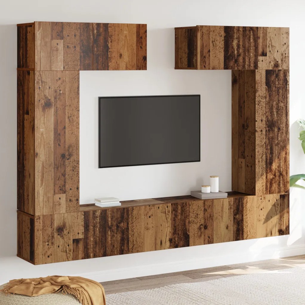 TV Szekrény Szett 6 pcs Régi fa 200 x 30 x 150 cm Faanyag