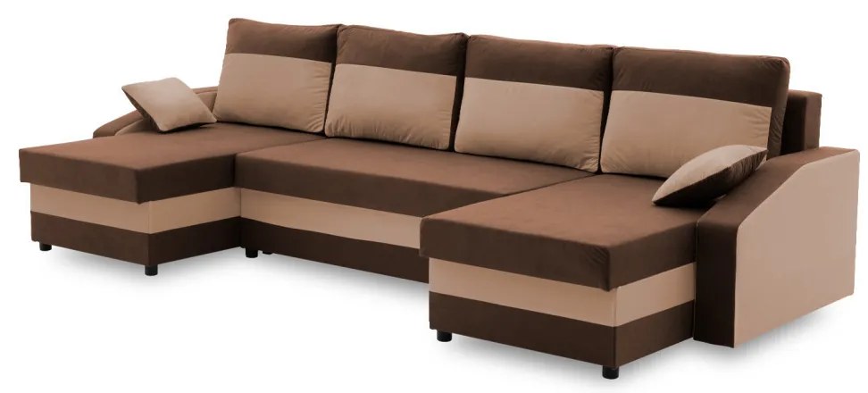 Sparta sarokkanapé, 1 ágyneműtartóval, szövet anyag, univerzális oldal, hab töltet, barna