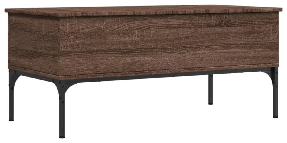 barna tölgyszínű szerelt fa és fém dohányzóasztal 100x50x45 cm