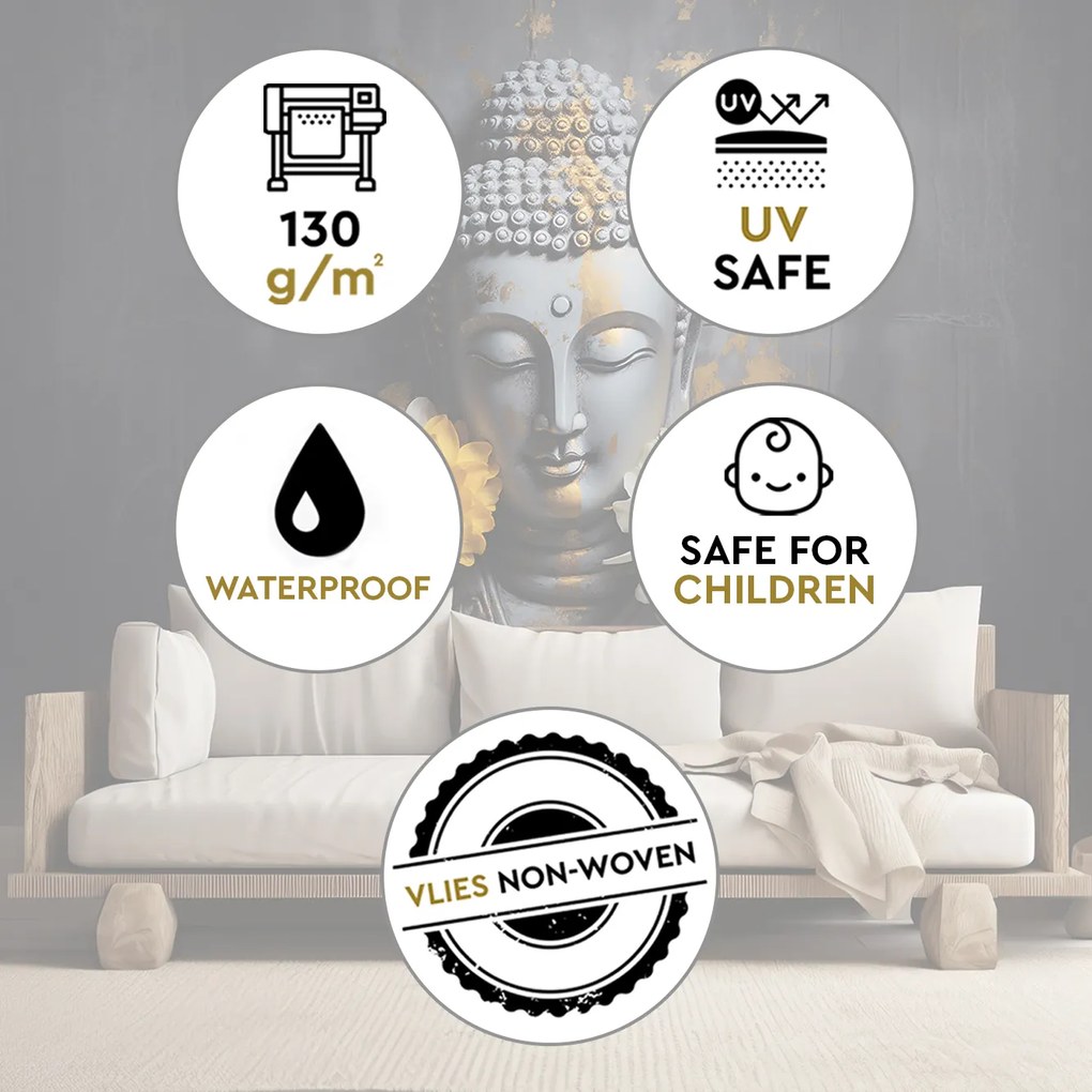 Gario Fotótapéta Szürke Buddha és virágok Anyag: Vlies, Méret: 150 x 105 cm