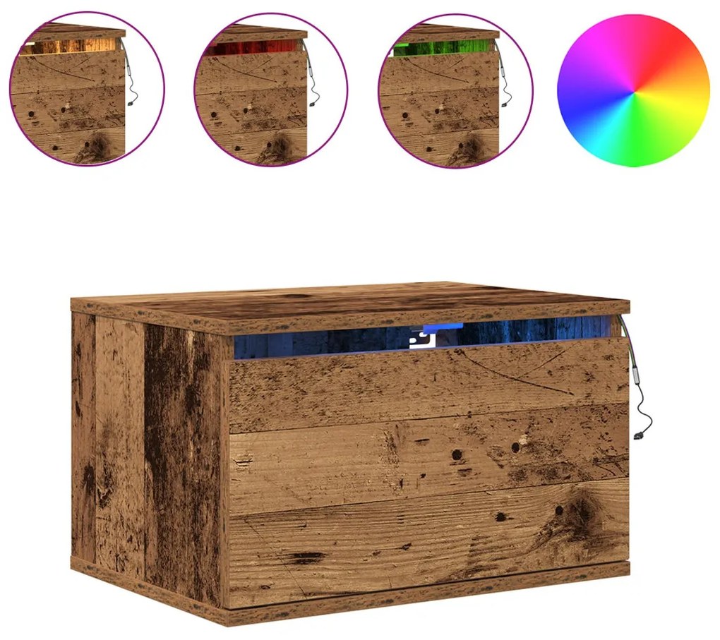 Éjjeli asztal LED világítással, régi fa 50x36x30 cm