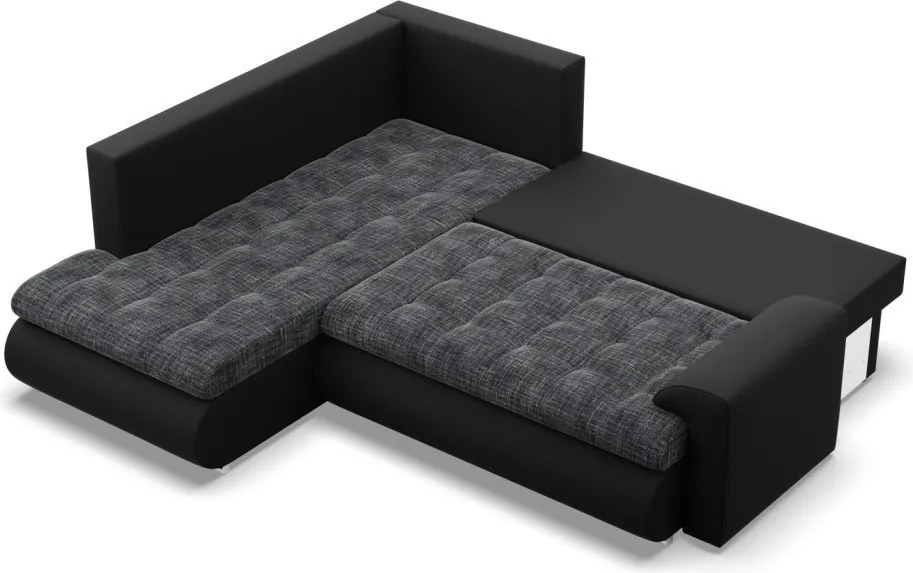 Tokio sarokkanapé, L alakú háttámlával, 2 ágyneműtartóval, fonott + műbőr, baloldali, szürke - fekete