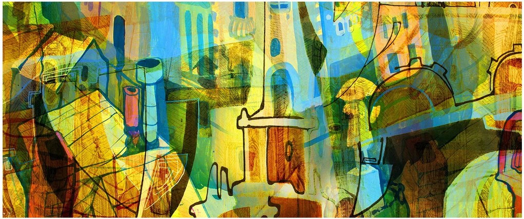 Kép - Építészet, kubista absztrakció (120x50 cm)