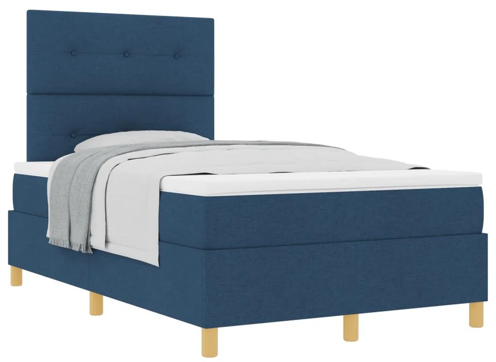 Kék Box Spring Ágy Matraccal Kis Kétszemélyes Szövet