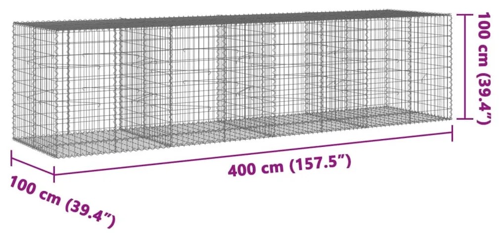 horganyzott vas gabion kosár fedéllel 400 x 100 x 100 cm