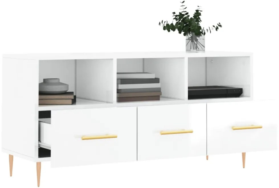 fehér magasfényű szerelt fa TV-szekrény 102x36x50 cm