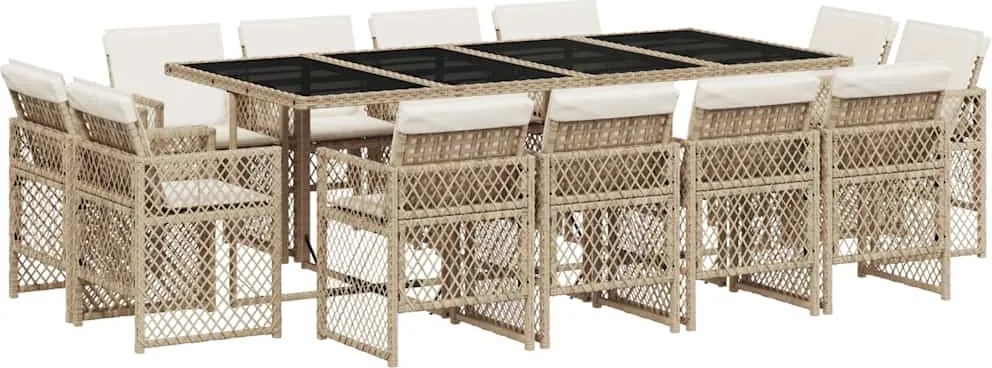 vidaXL 13 részes bézs polyrattan kerti étkezőgarnitúra párnákkal