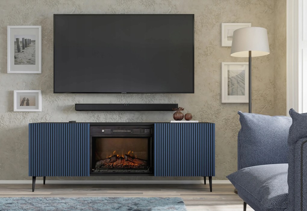 Ravenna 2D Rtv szekrény 170 cm elektromos kandallóval fekete kék