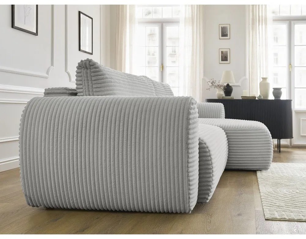 Világosszürke kordbársony kinyitható sarokkanapé (jobb oldali) Lucien – Bobochic Paris