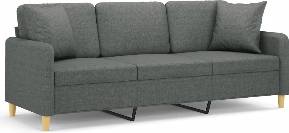vidaXL 3 személyes sötétszürke szövet kanapé díszpárnákkal 180 cm