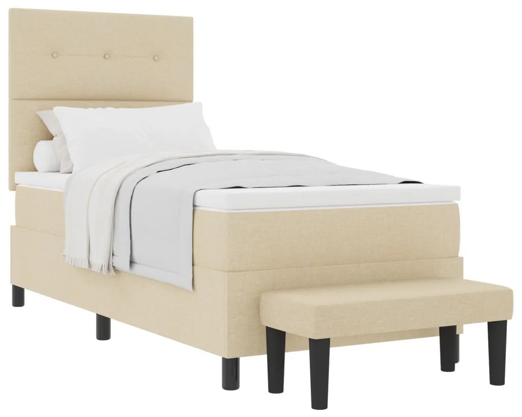 Boxspring ágy matraccal és fejtámlával, krém színű, 100x200 cm, textil