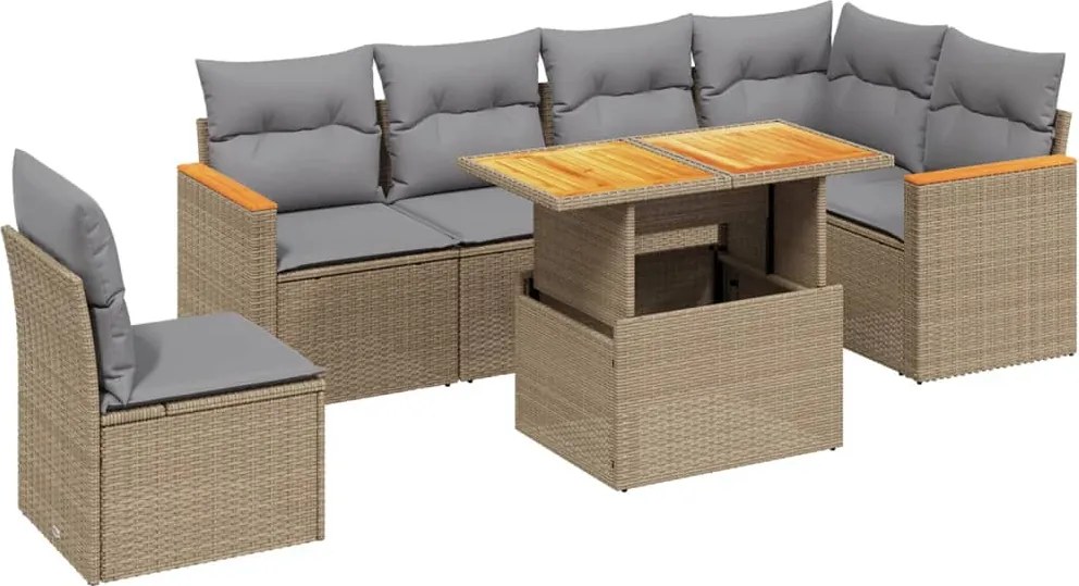 vidaXL 7 részes bézs polyrattan kerti ülőgarnitúra párnákkal