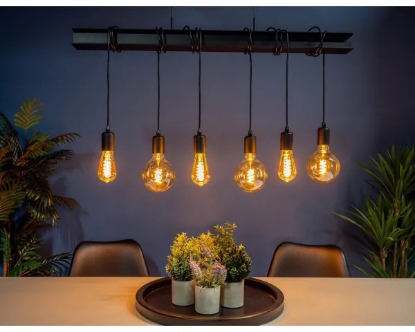 Eglo 43712 - Csillár zsinóron TOWNSHEND 6xE27/60W/230V fekete