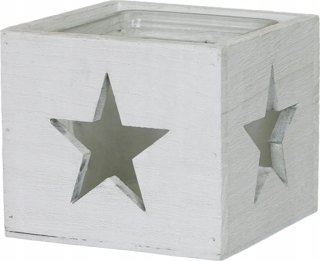 Gyertyatartó fa üveg Fehér csillag teamécses skandináv fa