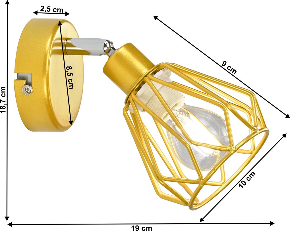 Fali lámpa, arany/fém, OKIRA TYP 2